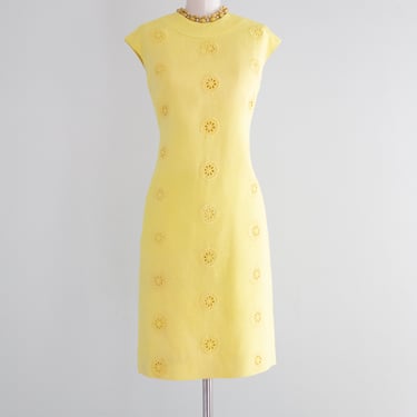 Darling 1960's Ivan Fredricks Sunflower Linen Shift Dress / Medium