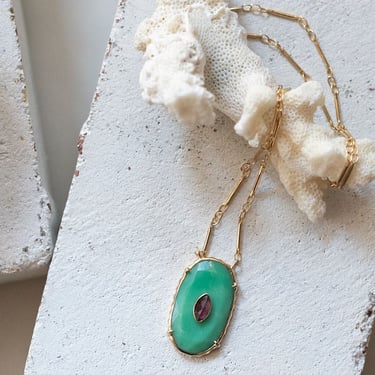 Gold Plated Brass Chrysoprase Cheema Necklace