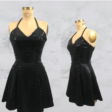 90's S/M Betsey Johnson Black Velvet Sequin Dress 