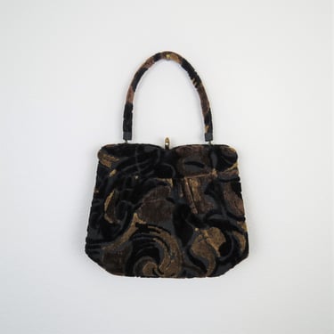 Vintage 1960s brocade purse, carpet bag, tapestry handbag 