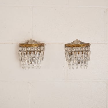 vintage french brass and crystal wall sconces