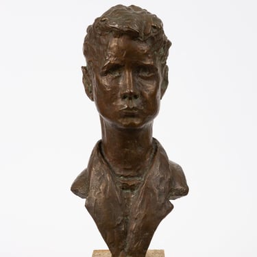 Bronze Bust of Young Man on Travertine Mount 