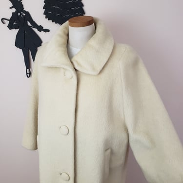 Vintage 1950's Mohair Coat / 60s Cream Lilli Ann Paris Jacket L/XL 