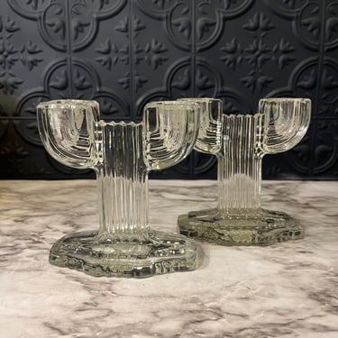 Anchor Hocking Art Deco Cactus Candle Holders x 2