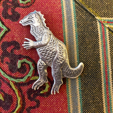 GODZILLA Vintage 80s Sterling Silver Pin Brooch | Science Fiction Dragon-Con Sci-Fi Japanese Movie Fan Gift | Monster Kitsch Unisex Jewelry 