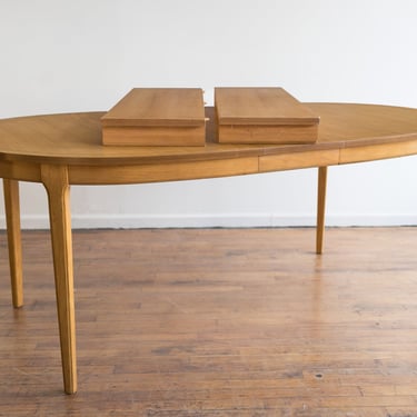 Mid Century Modern Oval Dining Table with 3 Leaves 