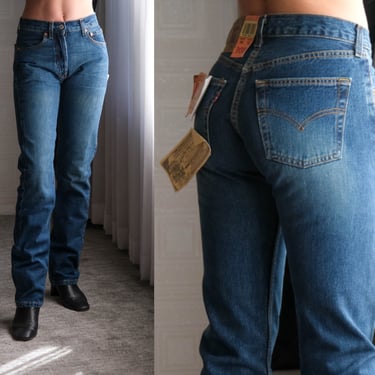 Vintage LEVIS Dark Wash 501 High Waisted Jeans Unworn New w/ Tags | Size 27x34 | DEADSTOCK | 2000s Y2K Levis Unisex Denim 