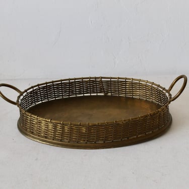 Vintage Faux Bamboo Brass Oval Bamboo Gallery Tray Mid Century in the Style of Ralph Lauren 