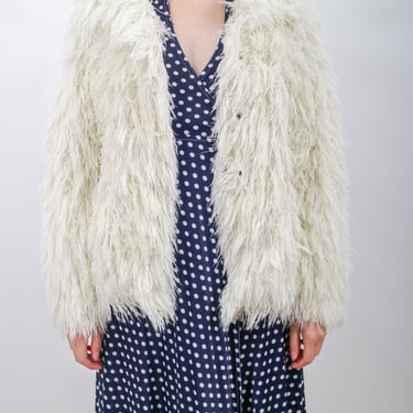 **1970s White Faux Fur Fuzzy Jacket