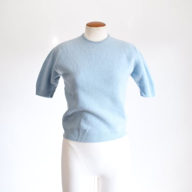 1950s Baby Blue Wool Short Sleeve Sweater -XS/S 