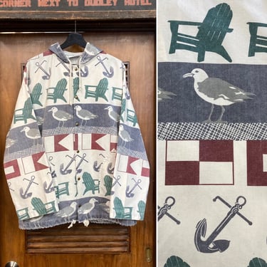 Vintage 1980’s “Michigan Rag” Nautical Design Hooded Beach Jacket, 80’s Snap Button Jacket, Vintage Clothing 