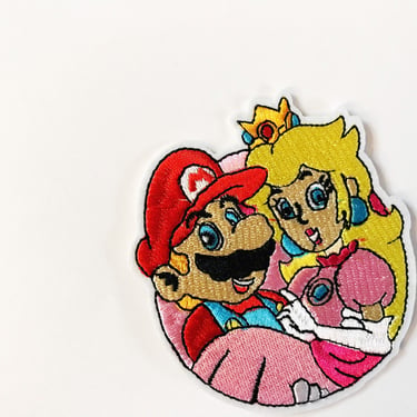 Mario and Princess Patch Mario Brothers Inspired Video Game Iron On Patch Novelty Patches Sew On Patch Applique Badge Princess Peach Patch 