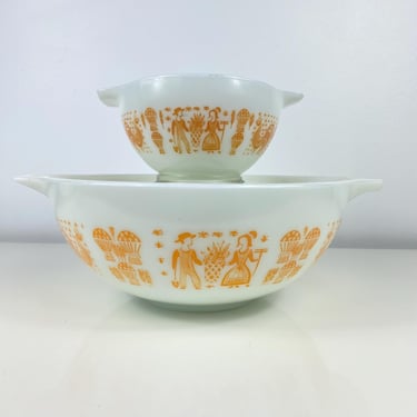 Vintage Pyrex Pumpkin Butterprint Cinderella Bowl #441 & 444, Stamp Program Product Line, 1960s Orange Butterprint 