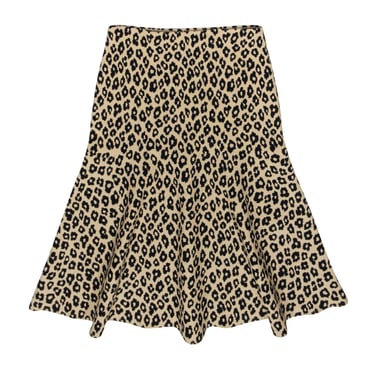 Theory - Tan & Black Leopard Print Knit Flounce Skirt Sz S