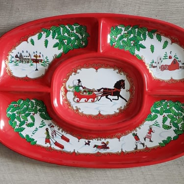 Large Holiday theme Oval platter Decorative Christmas Trays Divided Sections serving plate 