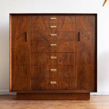 Vintage Mid Century Founders Large Walnut Highboy Dresser / Gentleman's Chest / Armoire 
