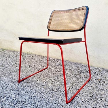 Rare Mid Century Cantilever Chair / Cesca Style Chair / Retro Chair / Red Metal Chair / Wooden Chair / Dining Chair / Office / Italy / '70s 