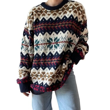 Vintage Mens 1990s Eddie Bauer Snowflake Cotton Oversized Knit Sweater Sz XL 