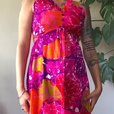 Vintage 70's hawaiian maxi dress / 1970's bright floral maxi dress / XS by Ru