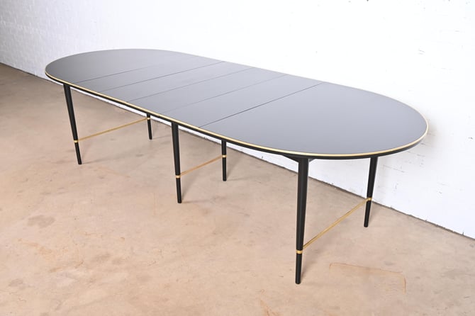 Paul McCobb Connoisseur Collection Black Lacquer and Brass Extension Dining Table, Newly Refinished