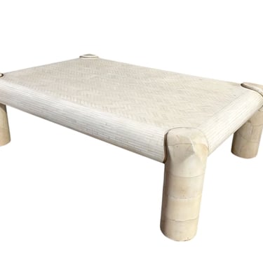 Karl Springer Tessellated Bone and Goatskin Coffee Table, 1970