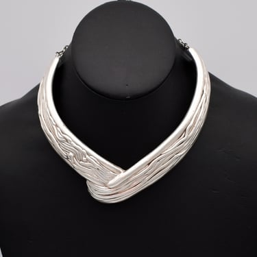 Vintage 925 silver branches pointed collar, artisan made dimensional sterling woodland choker necklace 