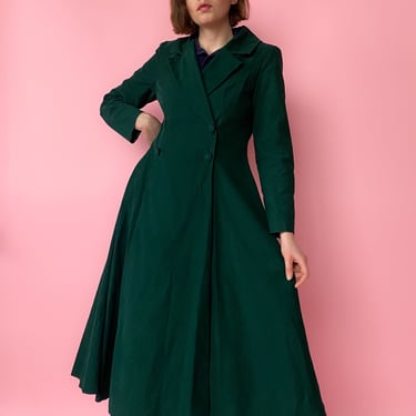 1980s Long Green Corduroy Coat, sz. S/M