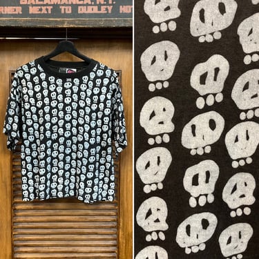 Vintage 1980’s Cartoon Skull Cropped Oversize New Wave Rave T-Shirt, 80’s Tee Shirt, Vintage Clothing 