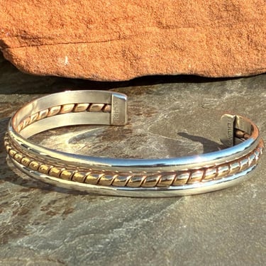 Vintage Southwest Sterling Silver Cuff Bracelet with Braided Gold Fill Center - 6.25 Inches 
