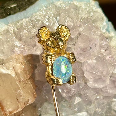 Vintage Australian Opal Tie Tack Lapel Pin Koala Bear Retro Jewelry Stick Pin Gift 