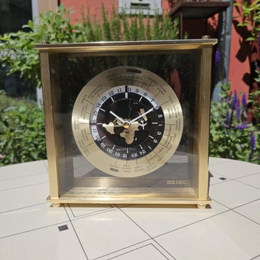 Seiko brass space age world timer vintage table clock 