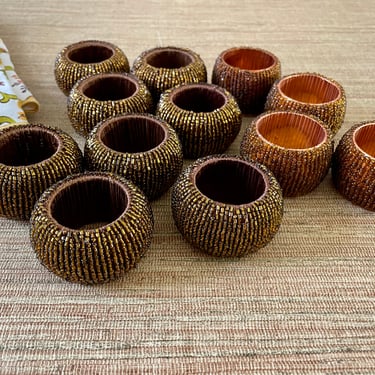 Vintage Beaded Brown Napkin Rings - Set of 12 