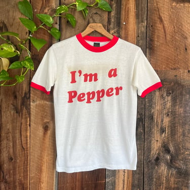 Vintage 70s 80s Dr Pepper I’m a Pepper Ringer T shirt size Small 