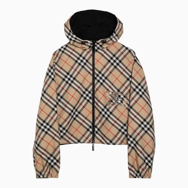 Burberry Sand-Coloured Cropped Jacket With Check Pattern Men