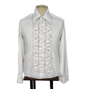 1970's White Ruffled Front Tuxedo Shirt I Sz Lrg I C: 46