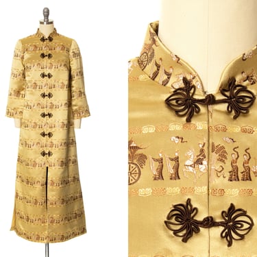 Vintage 1950s 1960s Coat | 50s 60s Asian Novelty Print Silk Satin Jacquard Brocade Gold Frog Closures Evening Opera Jacket (x-small) 