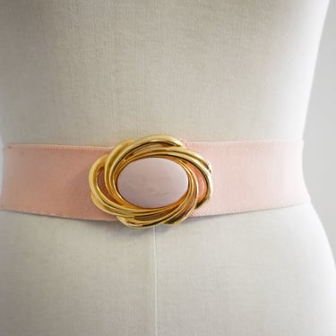 1980s Gay-Lor Pink Elastic Belt with Oval Buckle 