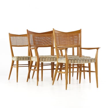 Paul McCobb for Directional Mid Century Walnut and Cane Dining Chairs - Set of 6 - mcm 