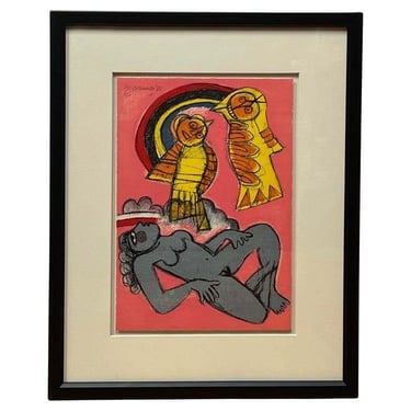 "Rainbow Birds and Nude" Lithograph by Corneille