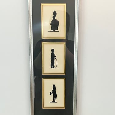 Vintage Framed Trio Silhouettes of Colonial Man, Woman and Child 
