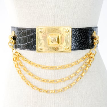 Vintage Streets Ahead Black Leather Gold Belt | Vintage  display picture 1
