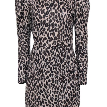 Reformation - Brown &amp; Black Leopard Print Long Sleeve Wrap Skirt Dress Sz L