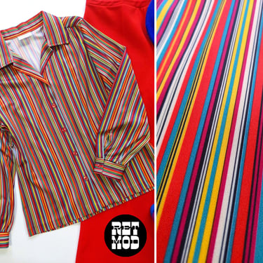Colorful Vintage 70s Striped Button Down Collared Long Sleeve Shirt 