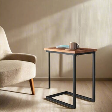 Skylar Mango Wood 16" Industrial C Side Table in Dark Cognac Brown FFW258-585