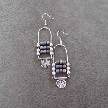 Multicolor ethnic bohemian earrings, silver 