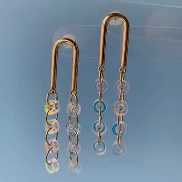 Double Loop Iridescent Dangle Earrings