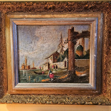 19th century oil on canvas painting Venice Scene 