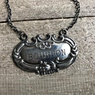Wallace SS Bourbon Decanter Label, Liquor Label Marker, Hallmarked, Hanger Tag, KH 