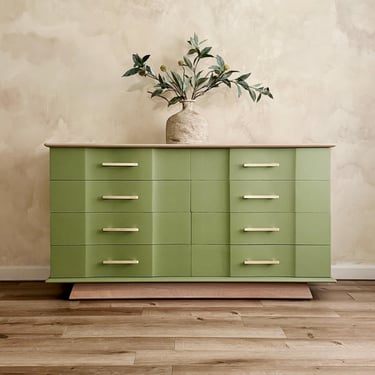Stunning Mid-Century Modern 8-Drawer Dresser | Custom Olive Green Beauty | Sideboard Buffet | Nursery 