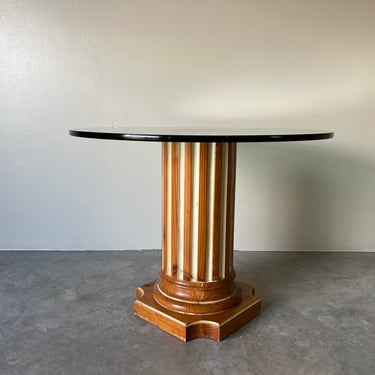 Vintage Carved Pine Wood Column Shape Dining Table With Glass Top 